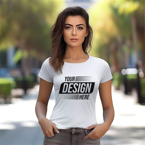 White T Shirt Mockup Female Model Mockup Woman T Shirt Mockup