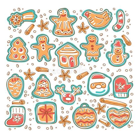 Doodle Of Christmas Cookies Gingerbread Man Stock Vector Illustration