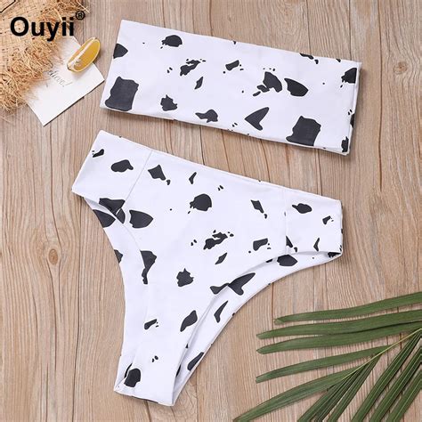 Nuevo Bikini Top Estampado De Vaca Traje De Ba O Split Sexy De Cintura Alta Para Mujer
