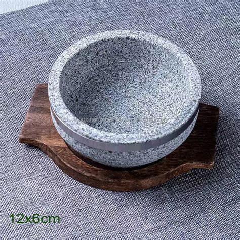 Korean Cuisine Dolsot Bibimbap Rice Soup Stone Bowl Hot Pot Sizzling Stone Cooking Bowl Wooden