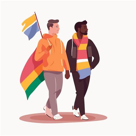 Um retrato de um casal gay uma bandeira do arco íris o conceito de lgbtq ilustração de um