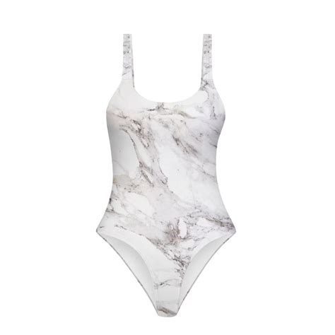 Binienty One Piece Swimwear For Women White Marble Pattern Swimsuits