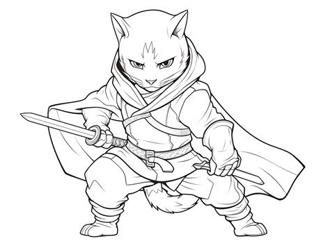 Ninja Cat Adventure - Coloring Page