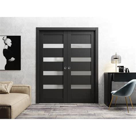 Sartodoors Quadro Frosted Glass Sliding French Double Pocket Black