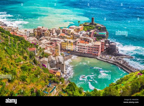 Beautiful Aerial View Of The Scenic Town Of Vernazza One Of The Five