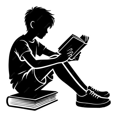 Little boy reading book silhouette vector illustration isolated on a ...