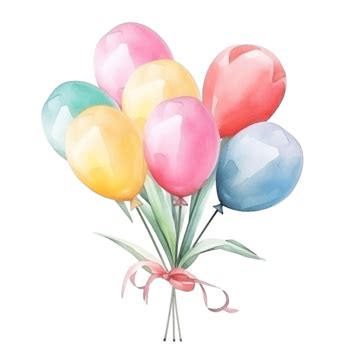 Vibrant Pastel Balloons Bouquet With Strings Watercolor Balloons