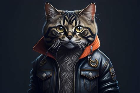 Premium AI Image A Realistic Cat Wearing A Jacket