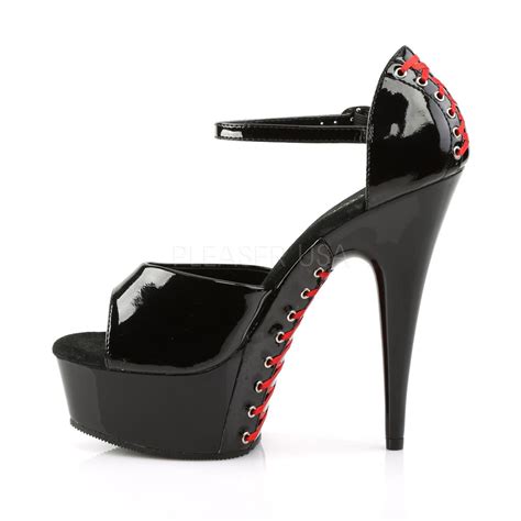 Pleaser Delight 660fh Black Pat Red Lace Platform Sandals