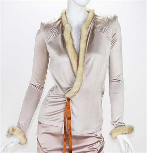 Tom Ford For Gucci And Yves Saint Laurent Nude Silk Mink Skirt Suit It US For Sale At