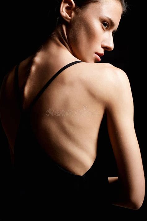 Beautiful Girl In Black Dress With Naked Back Stock Photo Image Of Portrait Pretty