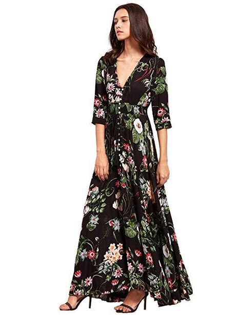 Button Up Split Floral Print Flowy Party Maxi Dress