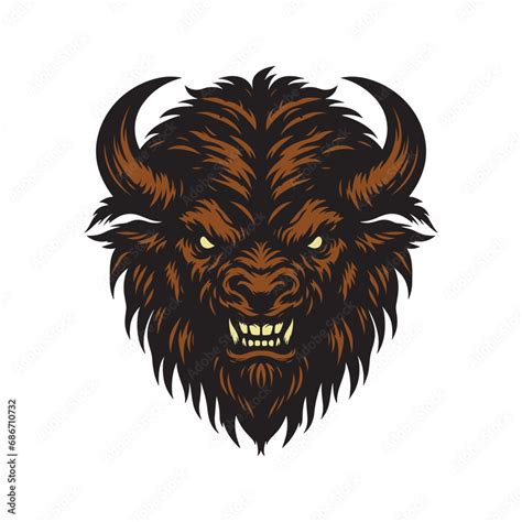 Realistic Byson head illustration. Byson with an angry expression ...