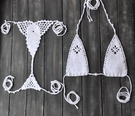 Extreme Exotic Micro Bikini Crochet Thong Set White Black Etsy