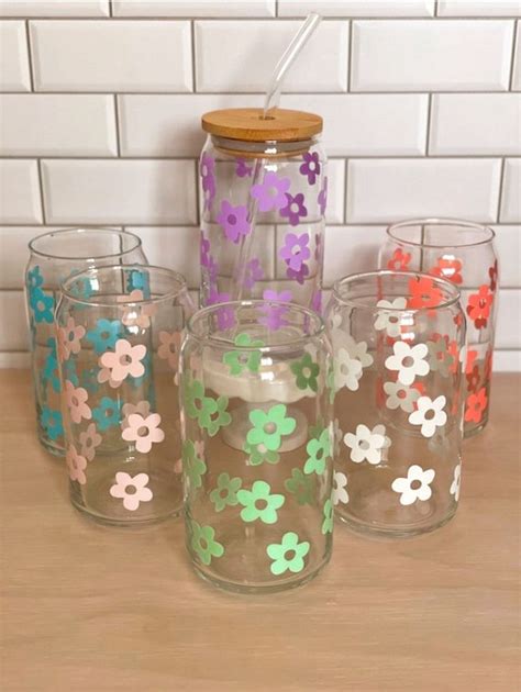 Retro Daisy Glass Beer Can Cup Personalized Floral Can Glass Custom