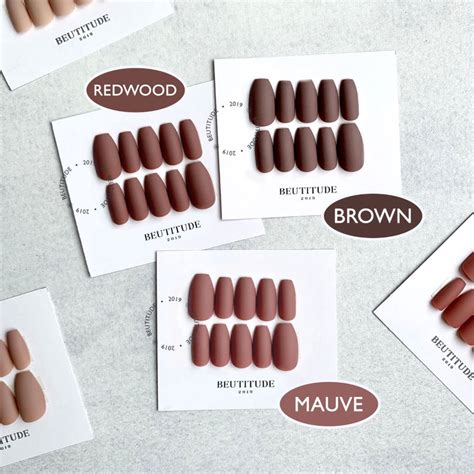 Jual Ready Shades Of Nude Brown Skin Matte Plain Medium Coffin Fake Nails Press On Kuku