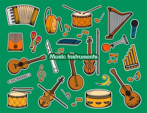 Conjunto De Pegatinas De Dibujos Animados Para Instrumentos Musicales