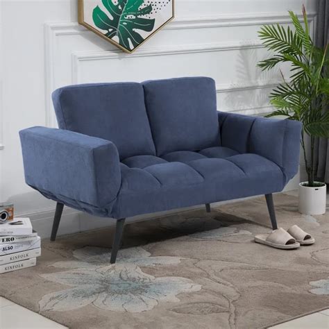 Homcom Convertible Sofa Bed Loveseat Velvet Touch Fabric Upholstered