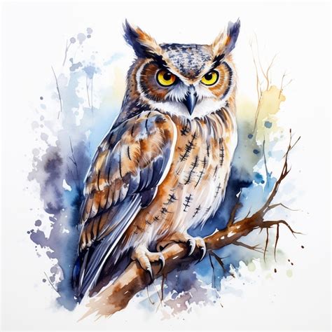 Premium Photo There Is A Watercolor Painting Of An Owl Sitting On A