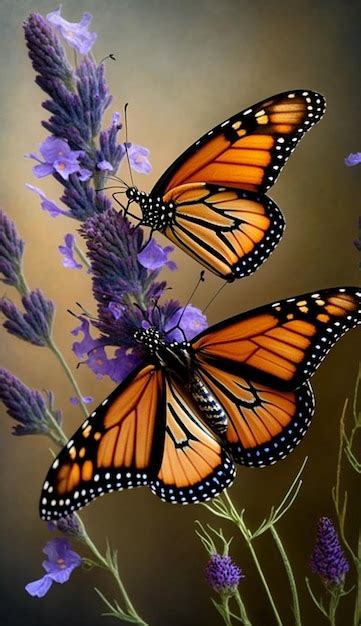 Premium AI Image | Monarch butterflies on a lavender flower