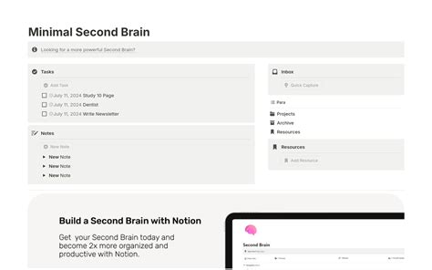 Minimal Second Brain Template Notion Marketplace