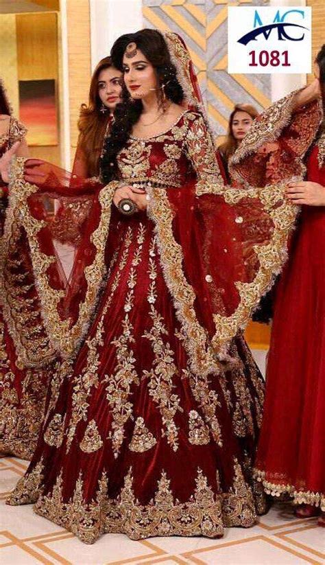 Mc 1110 By Mansi Creation Pure Red Velvet Embroidery Bridal Lehengas