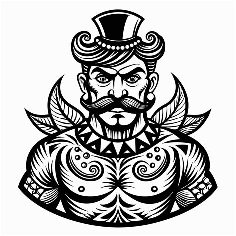 Vintage Circus Strongman Illustration with Mustache and Top Hat