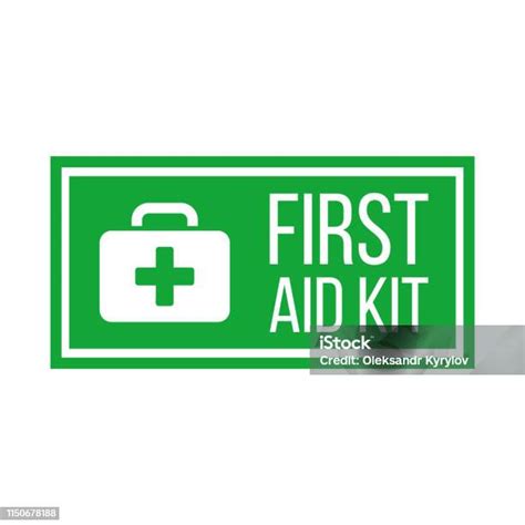 Green First Aid Kit Label Or Sign Medical Box With Cross Medical