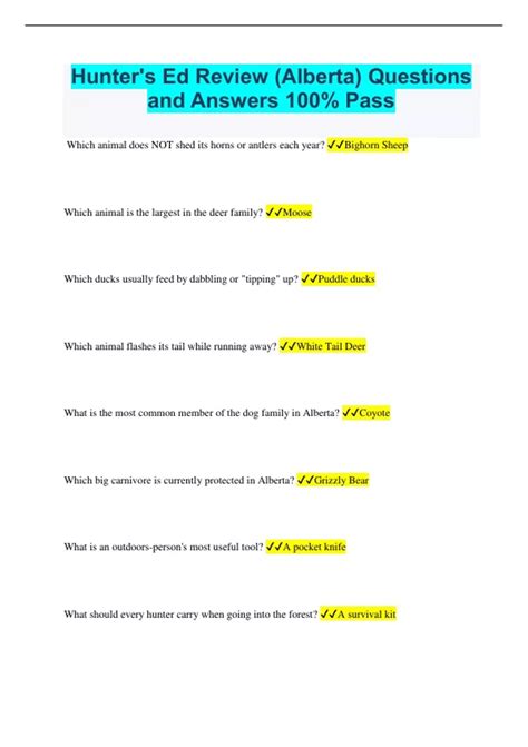 Hunter's Ed Review (Alberta) Questions and Answers 100% Pass - Hunter