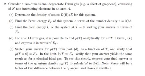 Solved 2 Consider A Two Dimensional Degenerate Fermi Gas