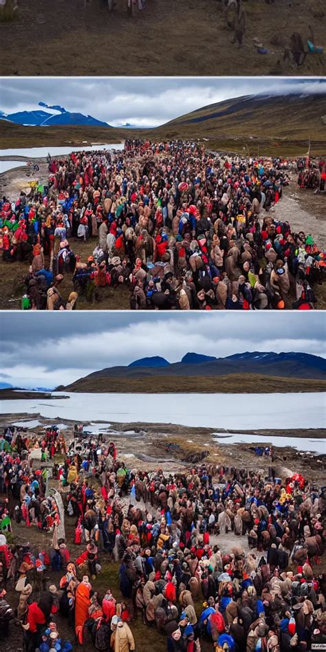 Selknam People During The Hain Ceremony In Tierra Del Stable