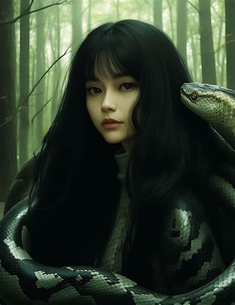 Premium AI Image A Pretty Blonde Holding A Wild SnakeBeautiful Snake Girl In A Forest