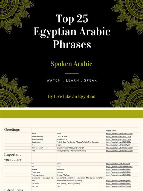 Top 25 Egyptian Arabic Phrases 1 Pdf Lexicology Languages Of Asia