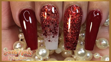 Descubrir 92 imagen uñas acrilicas rojas con glitter Viaterra mx