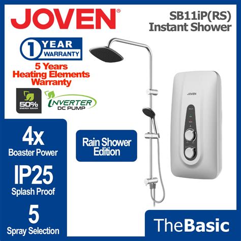 FREE SHIPPING JOVEN Hot Shower Instant Water Heater With Rain Shower DC Booster Pump SB11iP
