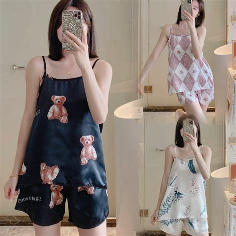 Plus Size Sexy Sleepwear Silk Short Camisole Terno Soft Satin Fabric Nightwear Lingerie Terno