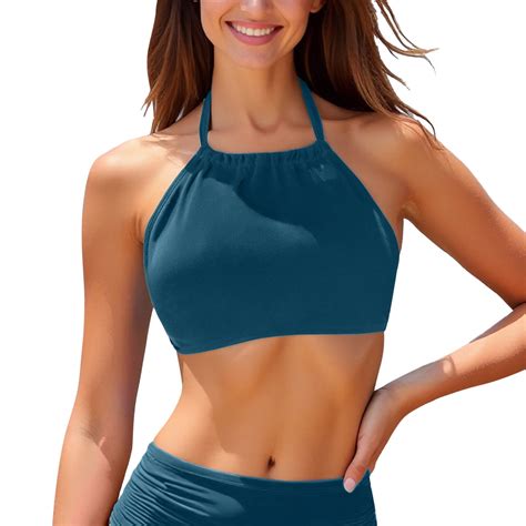 TYGHBN Women Swim Bikini Top High Neck Bathing Suit Top Swimwear Bikini Sarong String Bikini