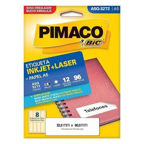 Etiqueta Ink Jet Laser A5 32 0x90 0 A5Q 3272 96 Etiquetas Pimaco