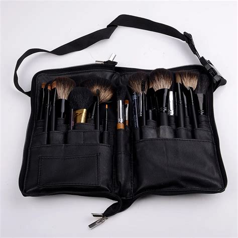 Black 32 Pockets Makeup Brush Holder Case Bag Zipper Artist Belt Strap