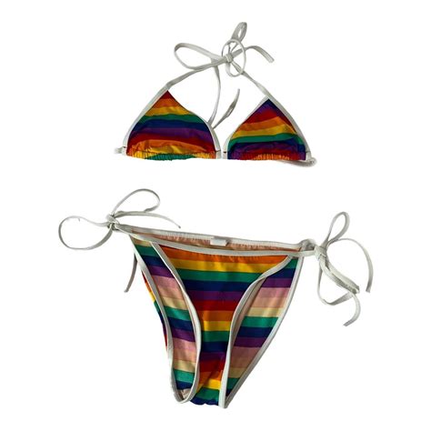 Vintage S Or S Rainbow Striped Bikini Top And Depop