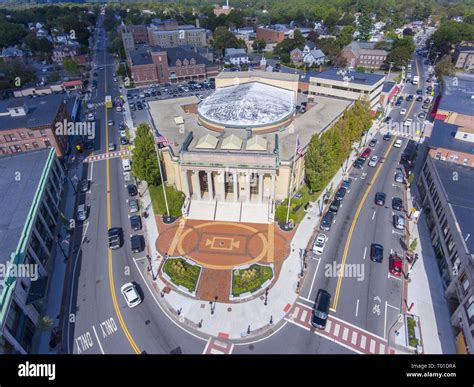 Framingham City Hall and downtown aerial view in downtown Framingham ...