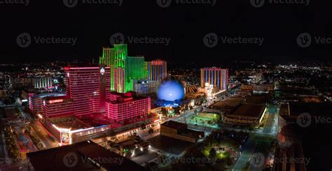 Aerial view of the skyline of Reno Nevada USA at night. 16698593 Stock