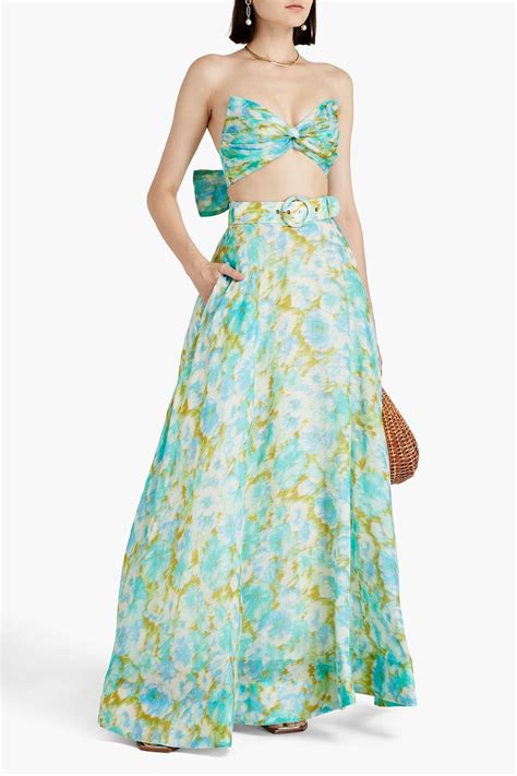 Zimmermann Belted Floral Print Linen And Silk Blend Maxi Skirt The Outnet