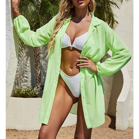 Sexy Women Tunic Beach Cover Up Long Sleeve See Through Summer Cardigan