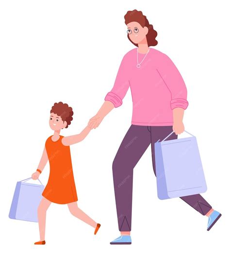 Premium Vector Mother And Daughter Shopping Together Happy Women With Paper Bags