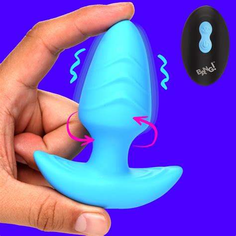 Rotating And Vibrating Silicone Butt Plug Blue Sex Toy Distributing