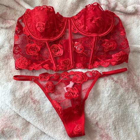 Shein Intimates Sleepwear Sexy Red Rose Lace Embroidered Lingerie Poshmark
