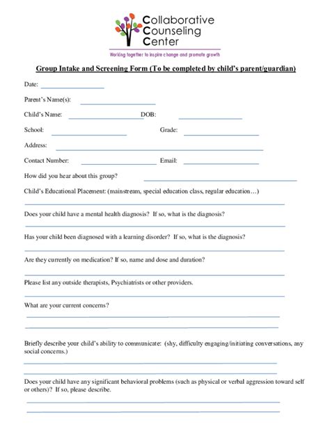 Group Therapy Intake Form