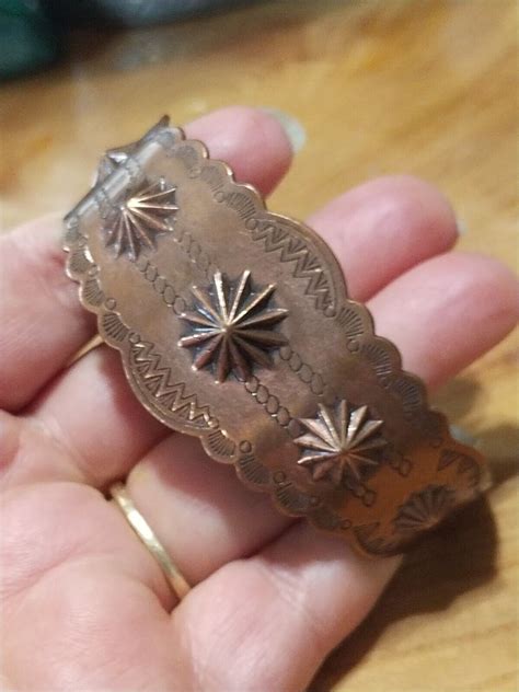 Vintage Stamped Copper Cuff Bracelet Southwest Design Gem