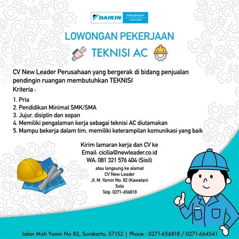 Lowongan Kerja April Teknisi Ac Cv New Leader Info Loker Solo